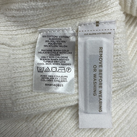 NWT Ann Taylor LOFT Ribbed Knit Puff Sleeve Crewneck Sweater Cream Medium - Picture 8 of 8